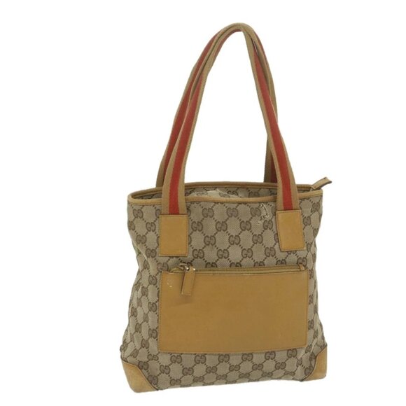 GUCCI GG Canvas Sherry Line Tote Bag Beige Orange Auth 64008 - Picture 1 of 16